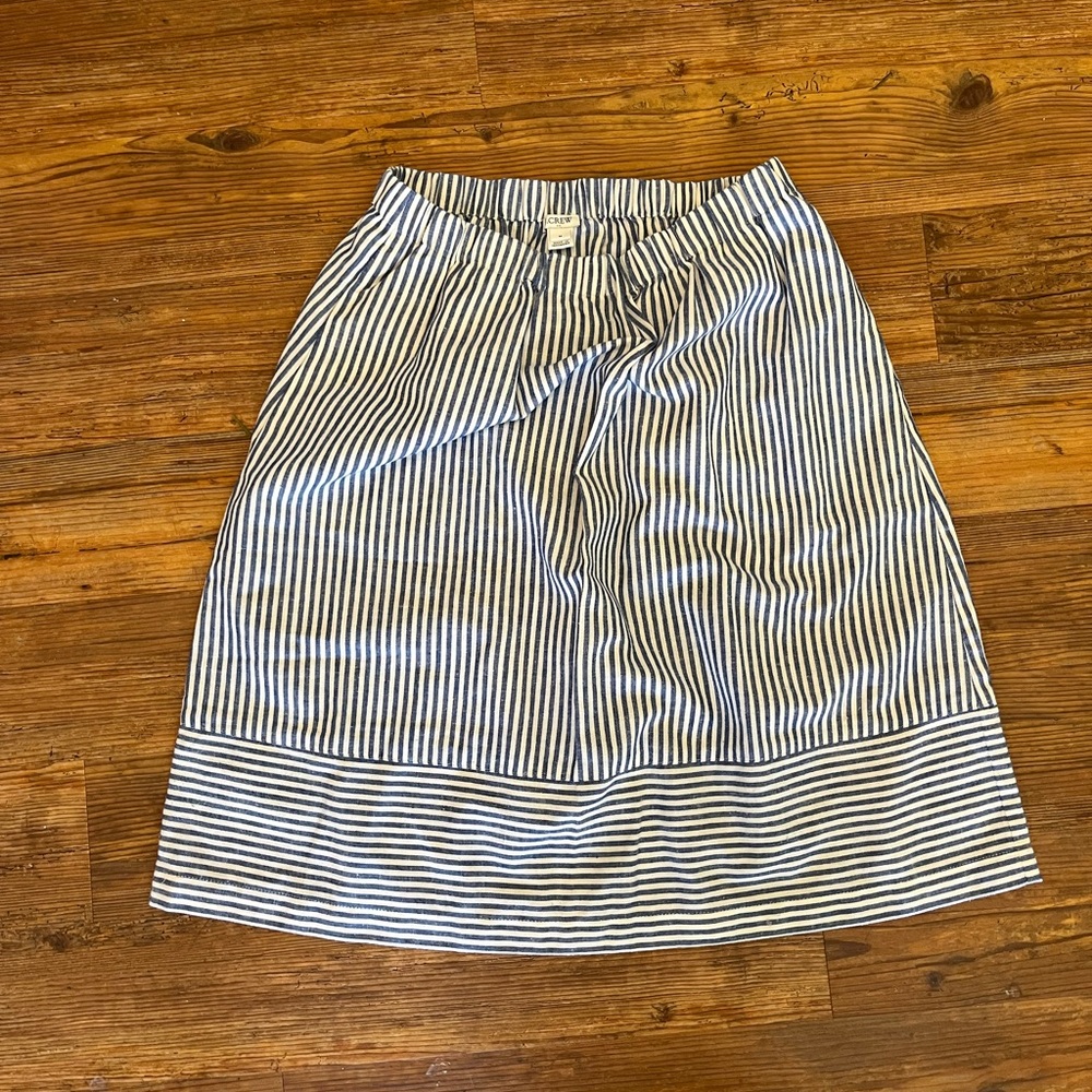 J Crew size medium mid length A line blue and white striped skirt